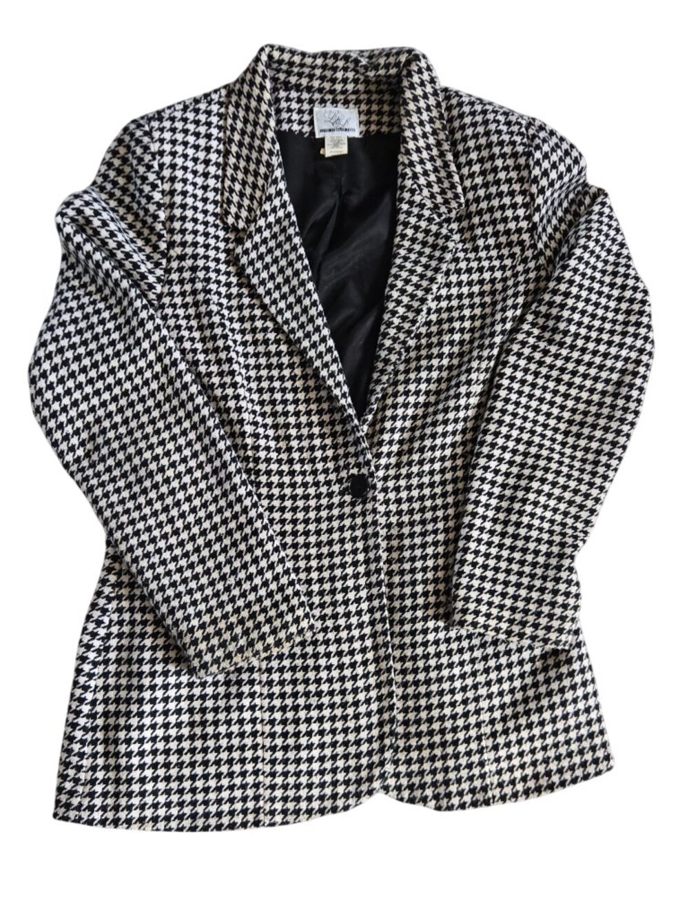 VTG Long Elegant Legs Houndstooth Blazer 14T Tall Wool Blend Made in USA 90s